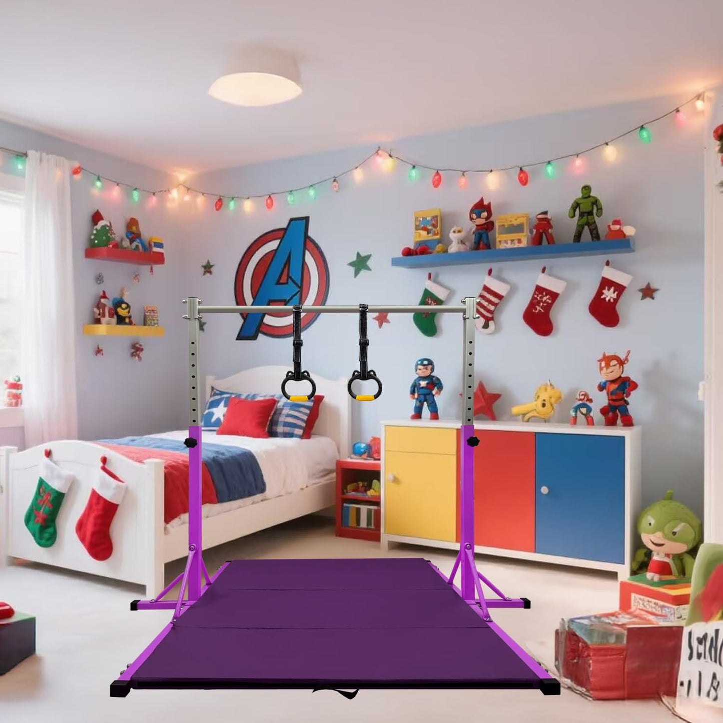 JC-ATHLETICS Gymnastics Kip Bar for Kid and Teenage Ages 3-18, 5.2FT Base Length, Adjustable Height from 3FT to 4.8 FT Height,Foldable Gymnastic Training Equipment for Home and Club Use