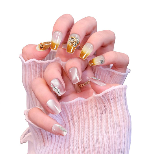 AVVA VISION 2 Packs Press On Nails Handmade Rhinestones Charms DIY Reusable Adhesive Tabs False Fake Nail, Set #01, Size L