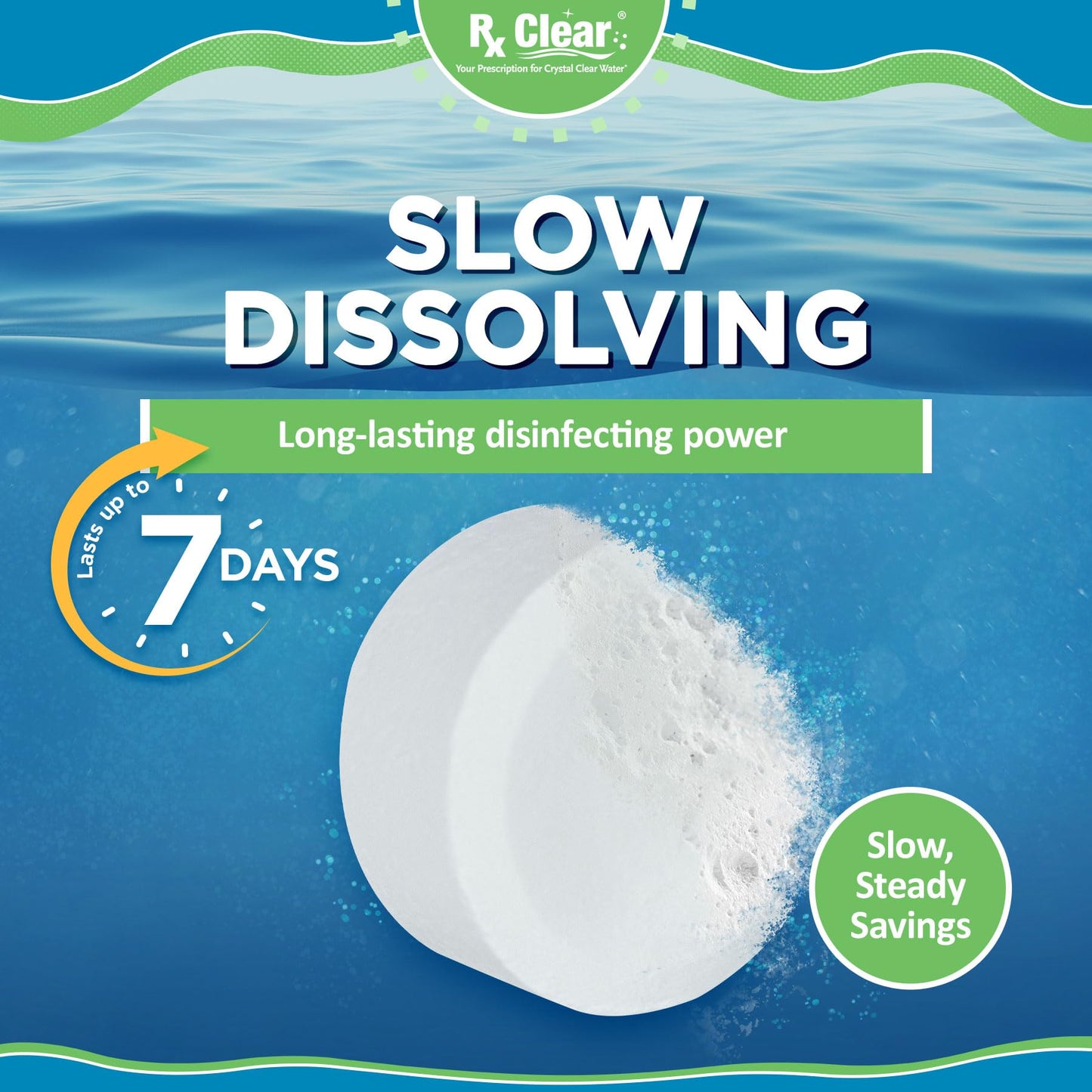 Rx Clear 1" Inch Chlorine Tabs | 25 Pounds | Use Tablets as Bactericide, Algaecide, & Disinfectant in Swimming Pools | Stabilized, Long Lasting, Slow Dissolving, & UV Protected