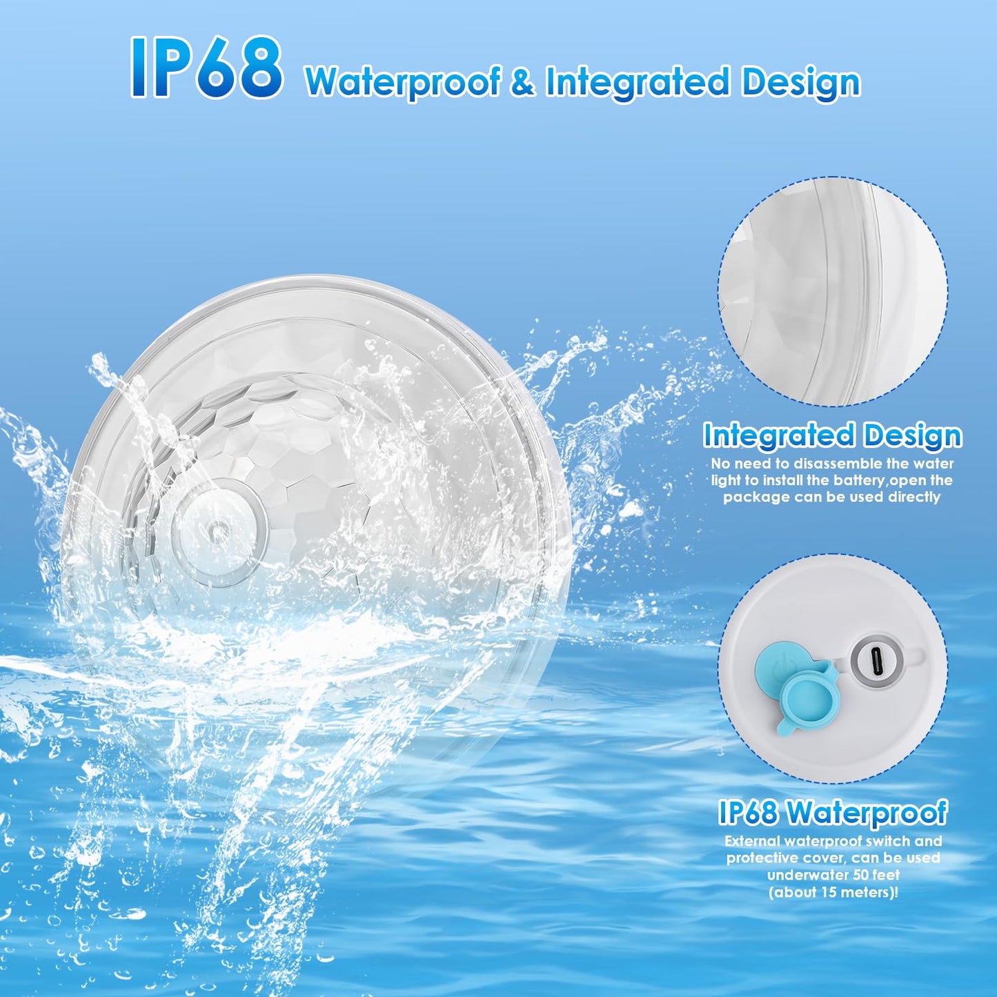 QOLNBY Floating Pool Lights(2 Pack), IP68 Waterproof Pool Lights, Rechargeable RGB Upper and Lower Color Changing Pool Lights with 6 Dynamic Lighting Effects, Floating Light for Pond Gardens,Party