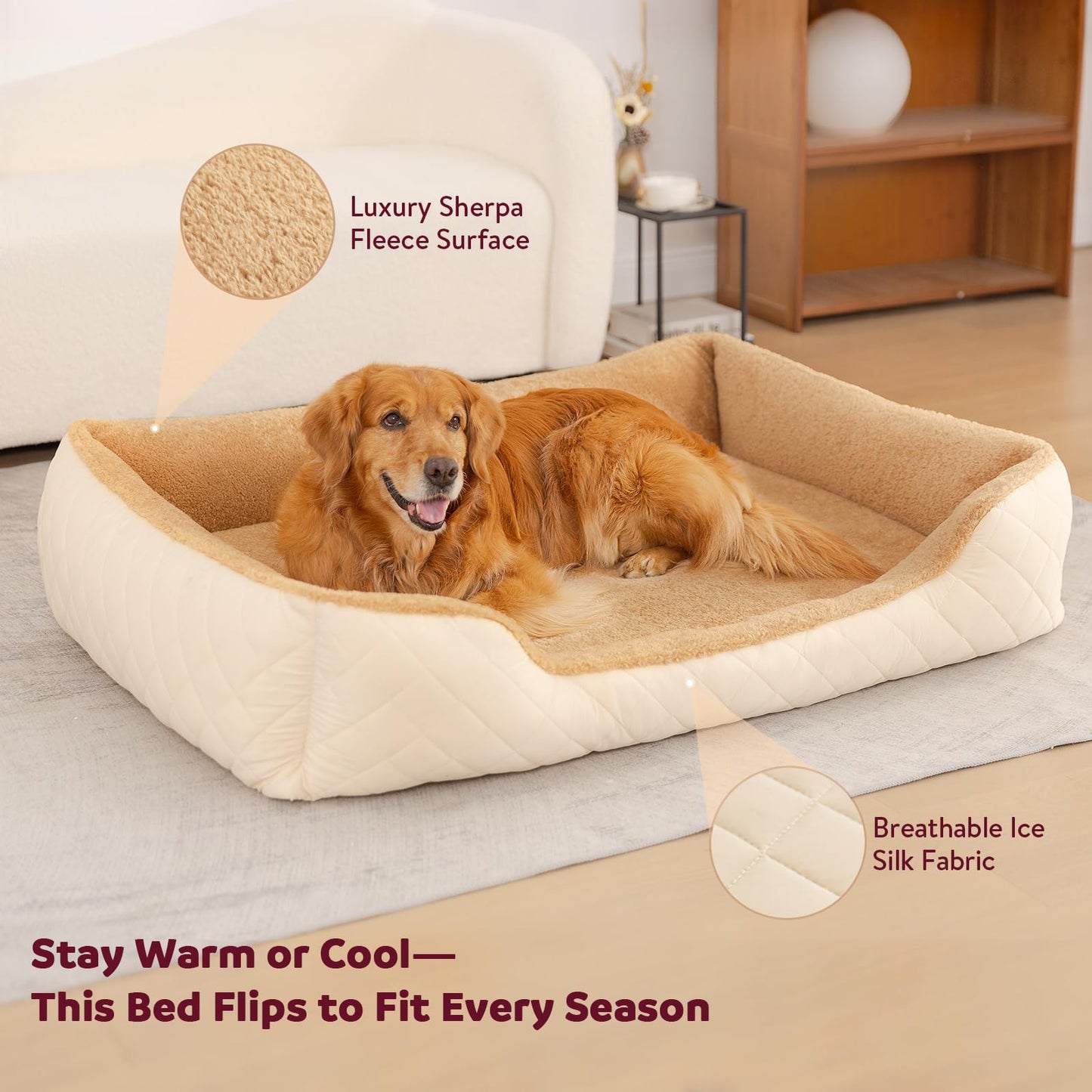 Cooling Orthopedic Dog Beds Large Sized Dogs - Memory Foam for Joint Pain & Arthritis, Big Dog Couch w/Washable Removable Cover & Waterproof Liner, Pet Bed w/Raised Bolster & Non-Slip Base