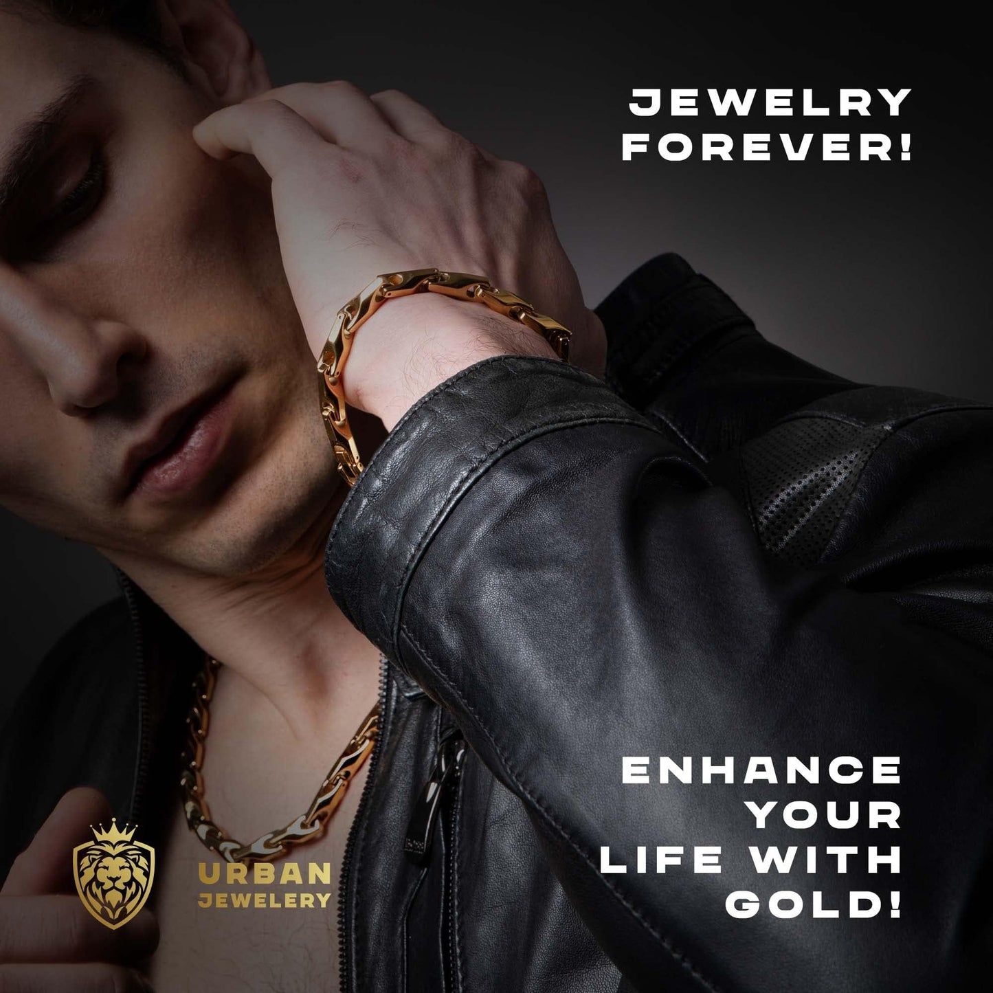 Urban Jewelry Astro Snake Bracelet & Necklace Set 18K Gold Plated/Stainless steel Men's Heavy Weight Tungsten Carbide Base Link Necklace Chain