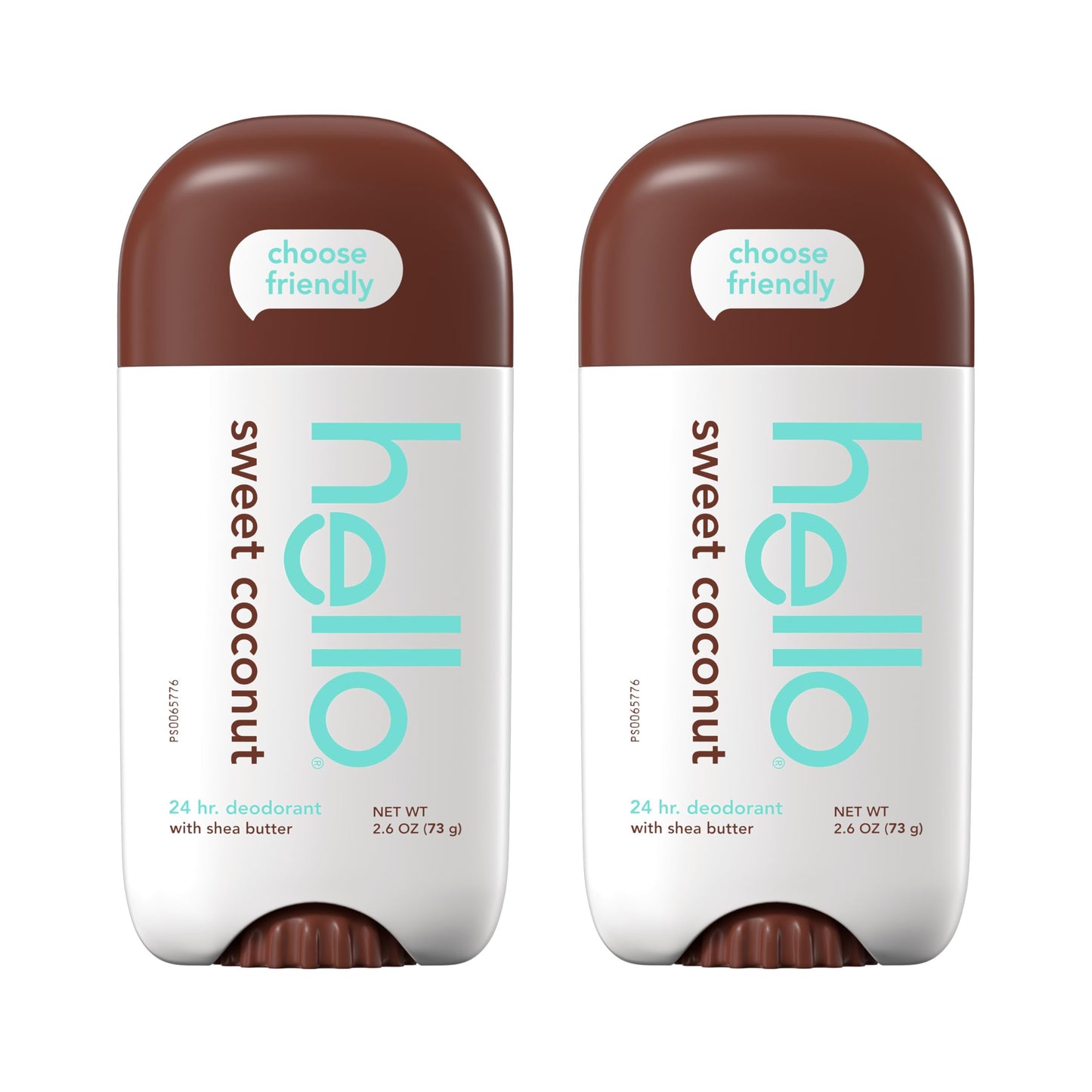 hello Sweet Coconut Aluminum Free Deodorant for Women and Men with Shea Butter, 24-Hour Freshness, Baking Soda Free Deodorant, Dermatologically Tested, 2.6 oz Stick (2 Pack)