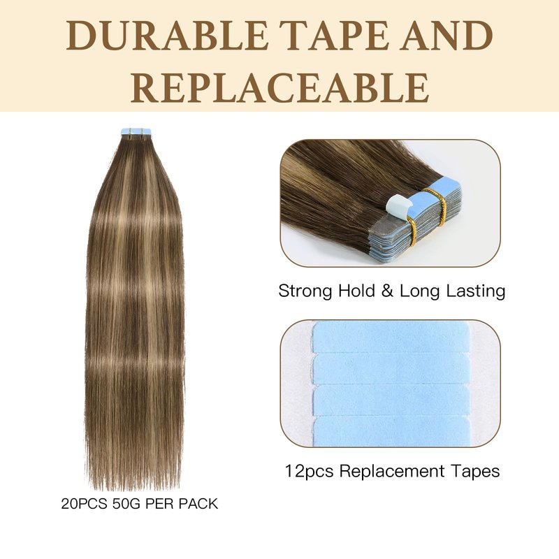 Sunfly Tape in Human Hair Extensions 16 Inch Balayage Chocolate Brown to Caramel Blonde 50g Human Hair Extensions Tape Ins 20pcs