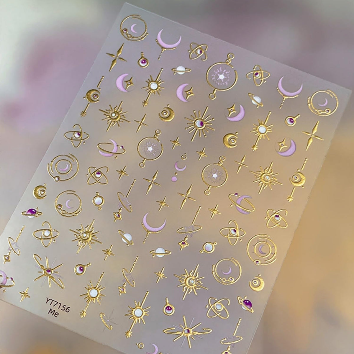 Gold Nail Art Stickers 5D Embossed Moon Star Nail Stickers Self Adhesive Planet Sun Design Metal Nail Decals Luxury Purple Gold Nails Accessories for Women Manicure