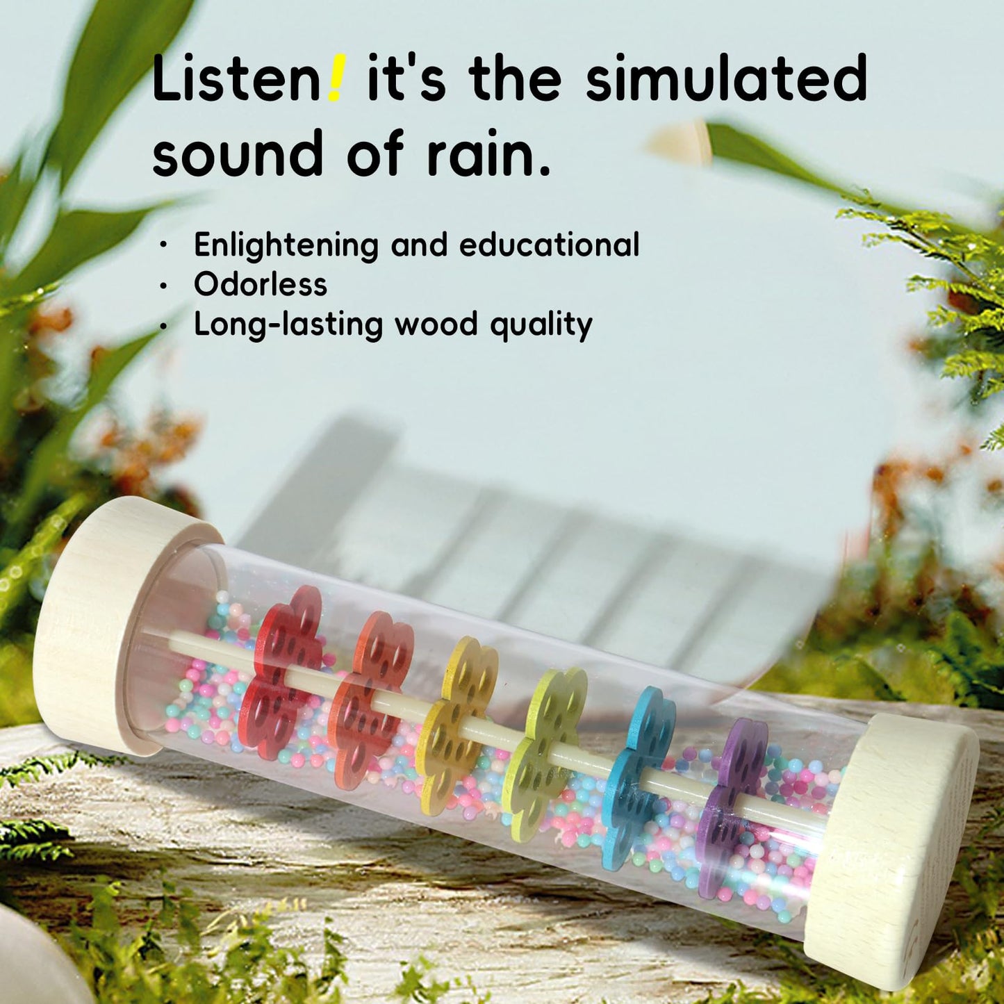 7 Inch Wooden Rain Stick Montessori Toys for Babies 6-12 Months, Baby Sensory Rattle Shaker Developmental Toy, Raindrops Musical Instrument for 0-6 6-18 Month Infants Toddlers