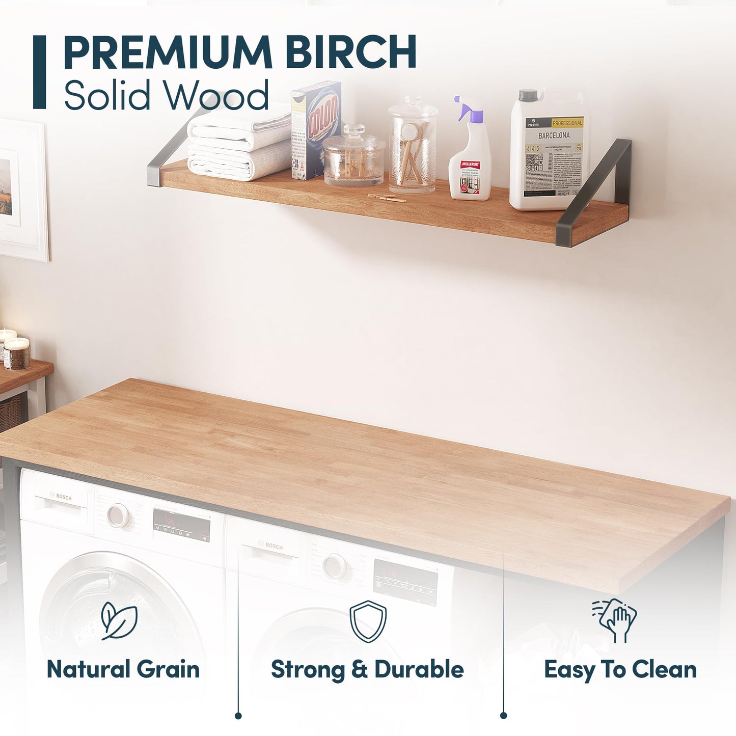 AllForWood 72''L x 25''W x 1.5''Th Birch Premium Solid Wood Butcher Block Countertop, Butcher Block Table Top for DIY Washer Dryer/Island/Kitchen Countertop (Unfinished)
