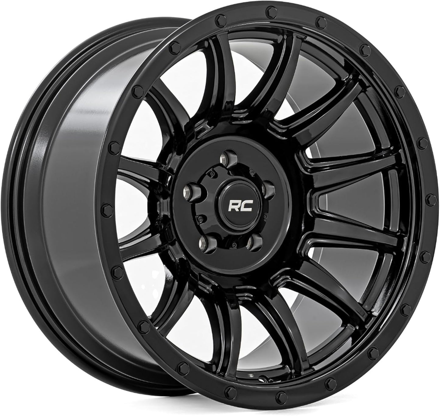 Rough Country 90 Series 20x9 Wheel - 6x5.5" Bolt Pattern, +0mm Offset, One Piece Aluminum Rim, Gloss Black Finish with 12-Spoke Design for Trucks, Jeeps, Off-Road