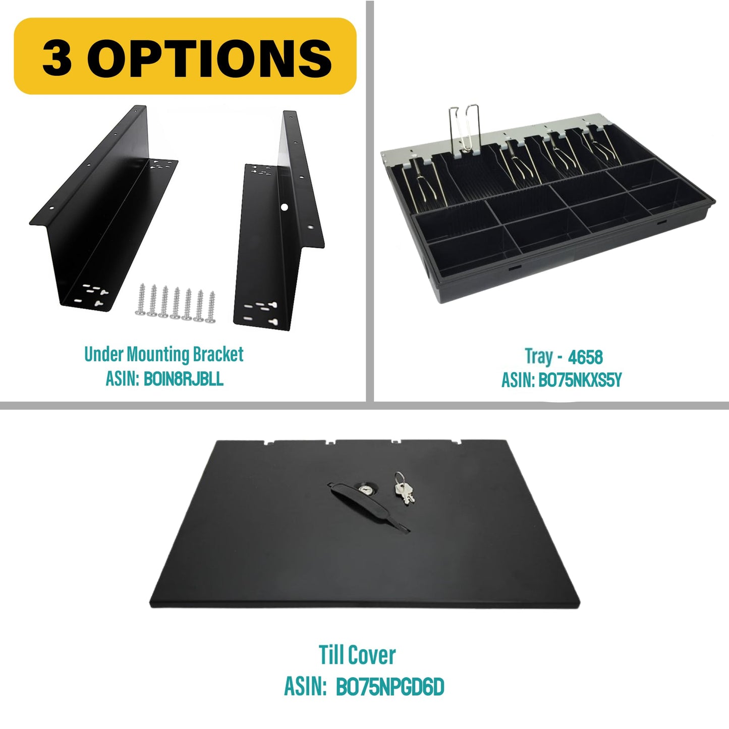HK SYSTEMS 18inch Heavy Duty Black POS Cash Drawer with 5Bill/8Coin "Stainless Steel" Front, Ball Bearing Slides