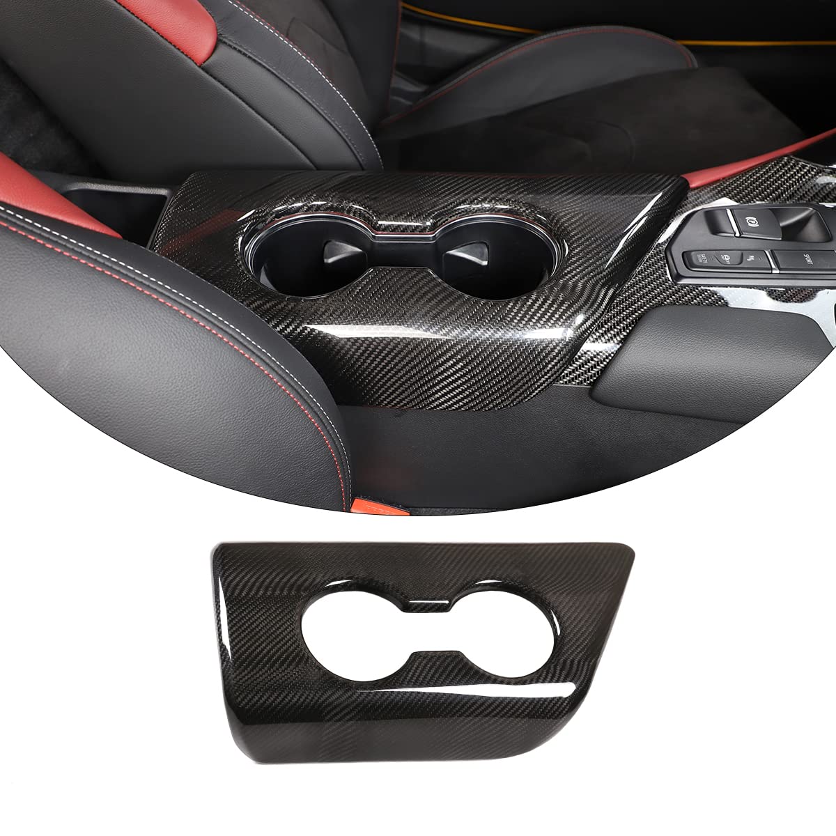 TongSheng Real Carbon Fiber Compatible with Toyota Supra GR A90 A91 MK5 2019-2022 2023 2024 Car Central Control Armrest Box Cover Panel,Center Console Cup Holder Cover Trim (Black Carbon Fiber)