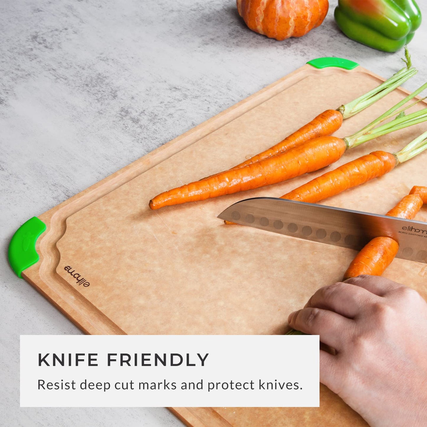 Elihome Cutting Wise 4pcs Kitchen Cutting Board Set, Non Slip Feet, Color Coded with Food Icon, Natural Wood Fiber, Dishwasher Safe, Eco-Friendly, Juice Grooves,Non Porous, BPA Free, Made in USA