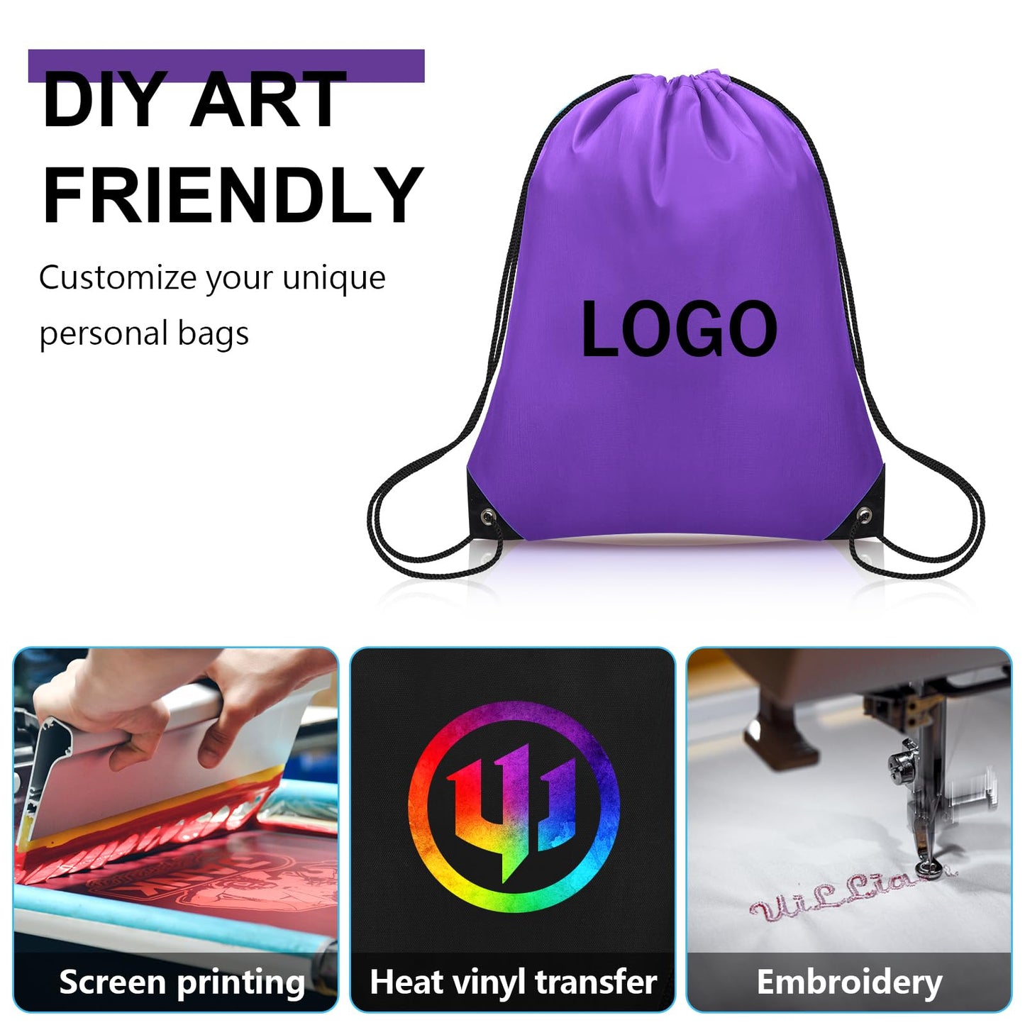 Grneric 200Pcs Drawstring Backpack Bulk Cinch Sackpack Drawstring Bags Nylon for Gym Party Trip(Purple)