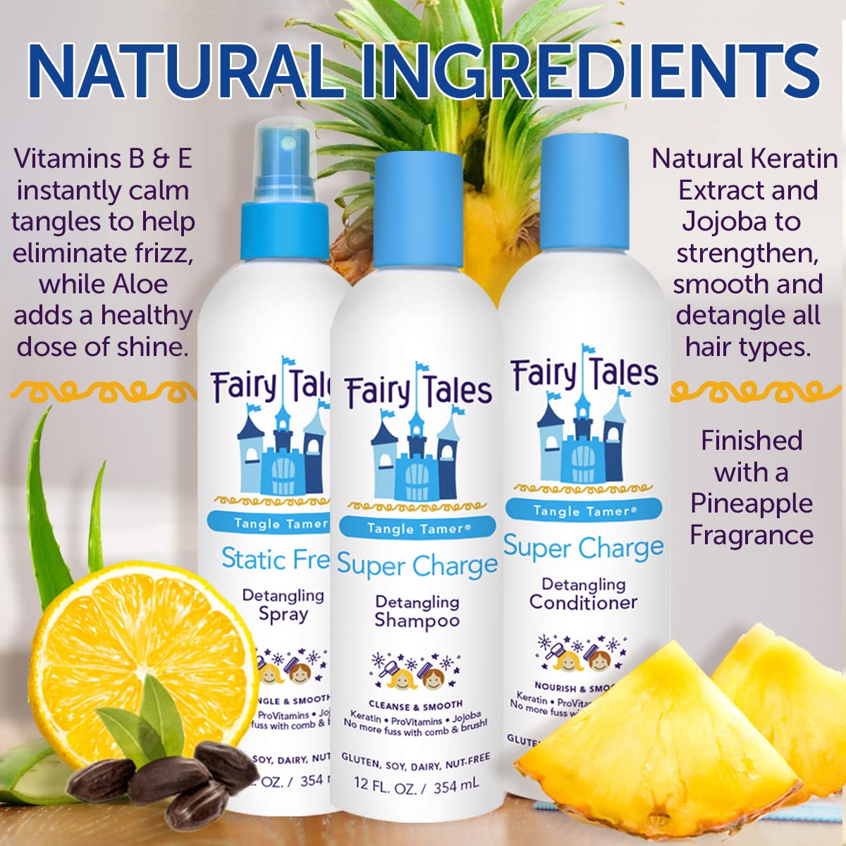 Fairy Tales Tangle Tamer Detangling Shampoo and Conditioner for Kids plus Detangling Spray - Ultra Moisturizing and Anti Frizz Protection - Paraben Free, Sulfate Free - 12 Oz (3 pack)