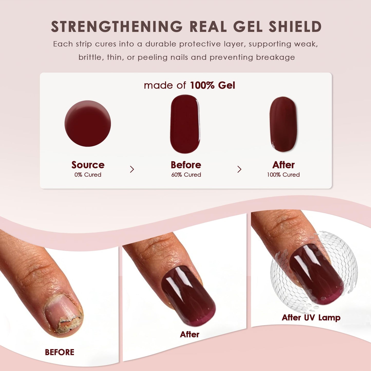 KHARITA Semi Cured Gel Nail Strips – Real Gel Nail Polish UV Wraps | Long Lasting Easy Peel-Off Removal | Hema-Free | 20-Piece Solid Nude Pink Salon Sticker Kit with File & Stick