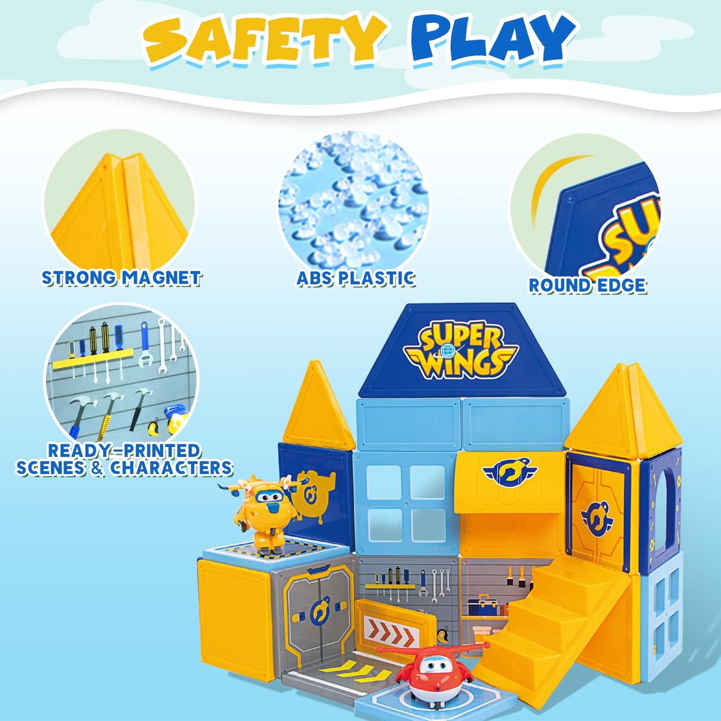 Super Wings Magnetic Tiles, Travel Magnetic Blocks with 2 Super Wings Transformable Toys, Learning Magnetic Building Blocks Sets, Magnets Tiles Toys for Boys Girls Kids Ages 3 4 5 6 7 8 9+ Year Old