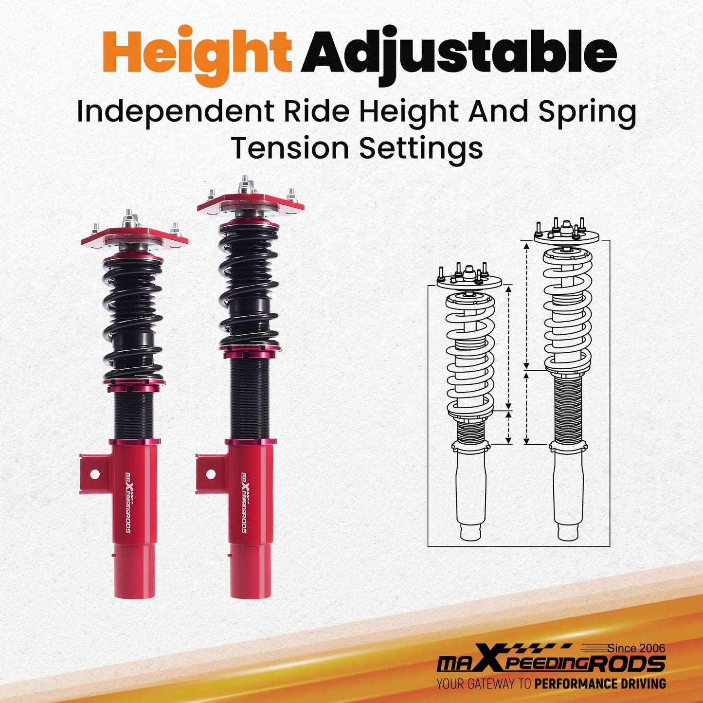 maXpeedingrods Coilovers for VW Jetta MK5/A5 2005-2011, for VW Jetta MK6/A6 2011-2019, for Golf MK5 MK6 2003-2012, Height Adjustable Coilovers Suspension Kit, Preset Damping Lowering Kit Red