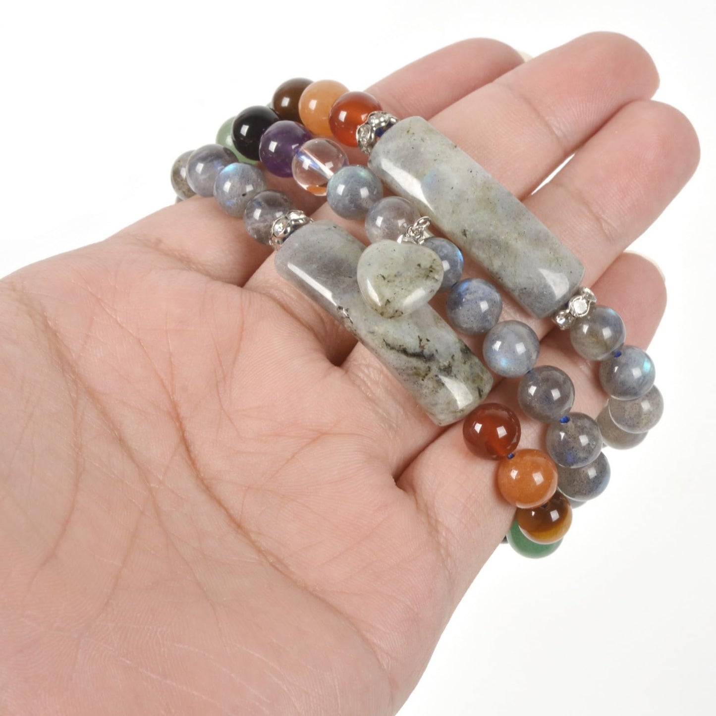 Justinstones Labradorite Natural Healing Stone Bracelet 8mm Beads Chakra Crystal Energy Heart Charm Bracelet Love Friendship Anxiety Crystal Healing Stone Chakra Bracelet