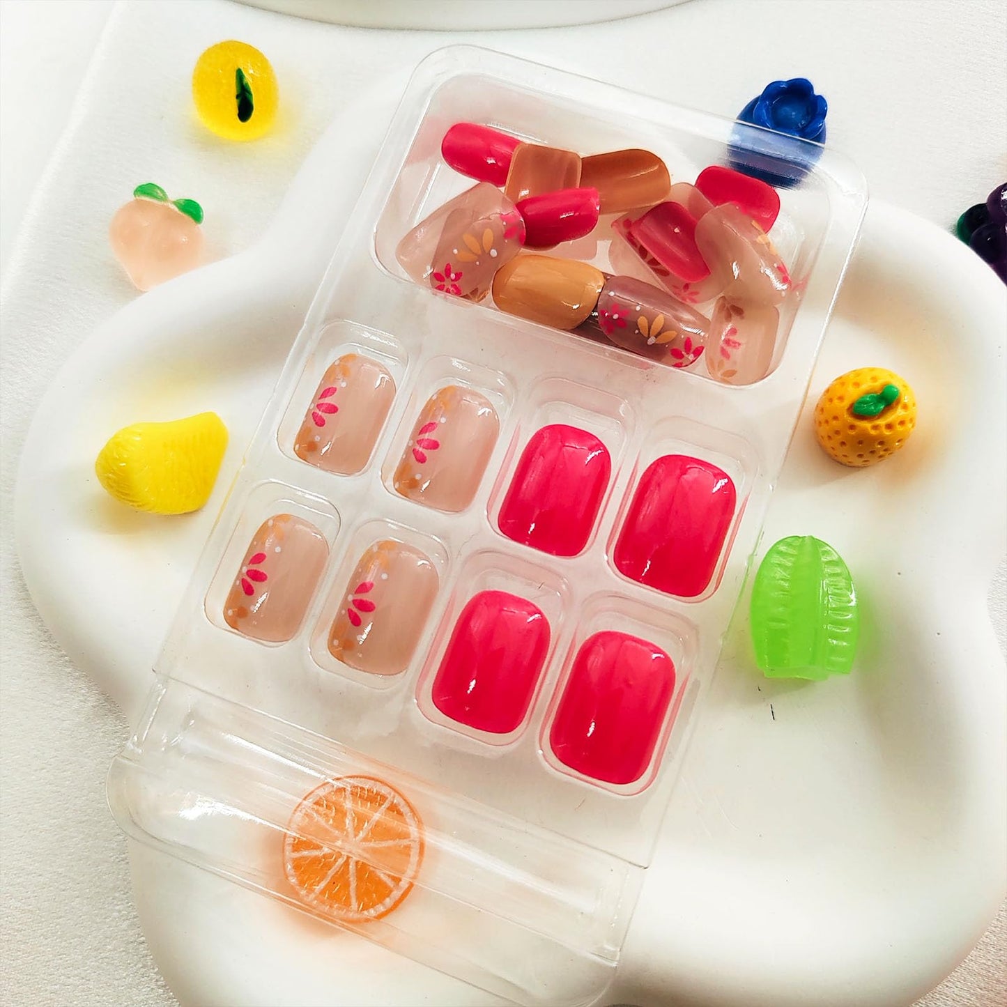 Square Press on Nails Short Fake Nails Rose Red Yellow Flowers Design Glue on Nails Flower Acrylic Nails Press ons Rose Red Full Cover False Nails Glossy Stick on Nails for Women Girls 24 Pcs