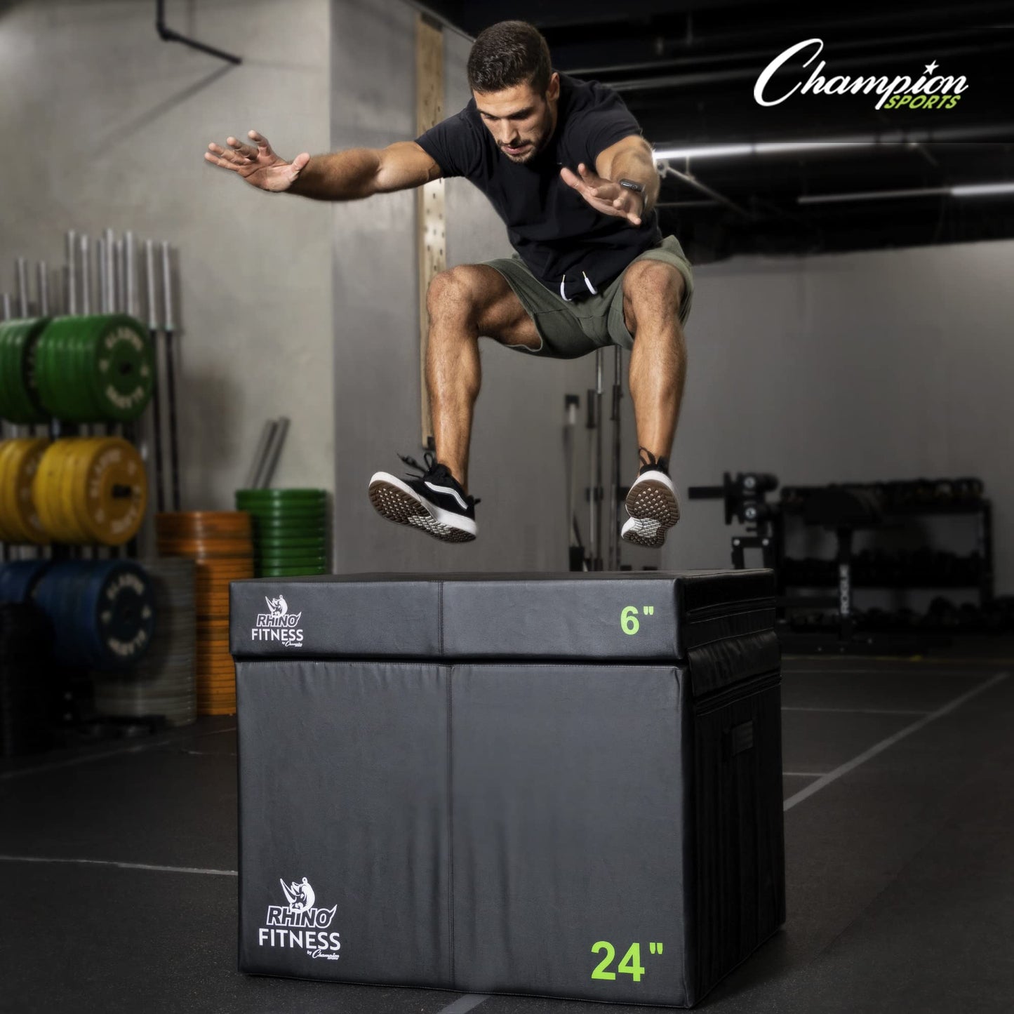 Champion Sports Foam Plyometric Box Set with 6", 12", and 18" Included - Durable Jump Boxes for Training with Handles, Hook and Loop Flaps - Stackable Cross Traning Plyo Box, Jumps for Gym