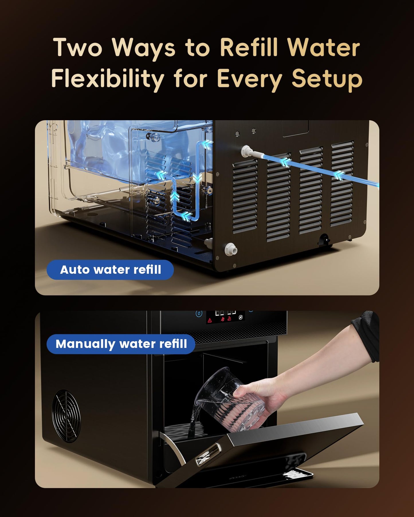 ecozy 2" Clear Ice Ball Maker with CrystalFlux Technology, 4 pcs in 40 Mins, 144 pcs/Day, Sphere Ice Maker with Enhanced Insulation, Self-Cleaning, Automatic Water Supply for Whiskey