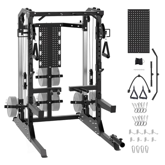 Garvee Power Cage, 2000LB Power Rack with Independent Dual Pulley System, Multi-Function Workout Cage Home Gym Workout Machine for Cable Crossover
