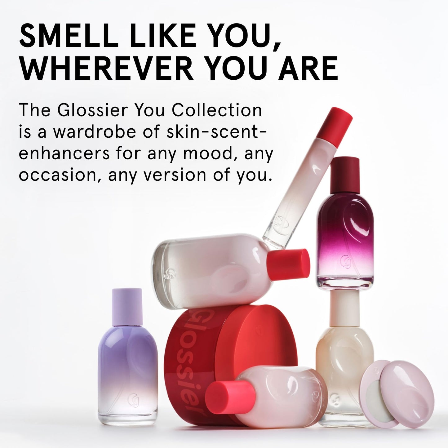 Glossier You Mini Wardrobe Fragrance Set - 4 Unisex Travel Size Eau de Parfum for Women & Men - Skin-Scent Enhancer Perfume Sampler, Smells Different on Everyone - You, Fleur, Doux, Rêve - 1.5ml Each
