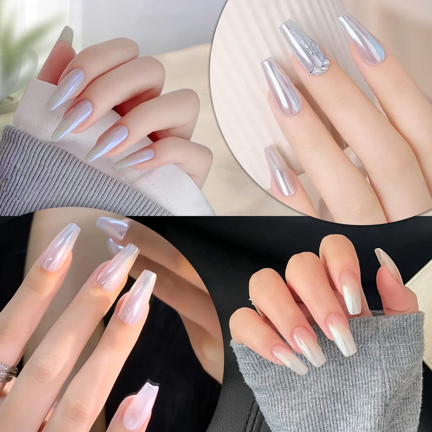 Artdone 36 Jars Chrome Nail Powder Magic White Pearl Kit Mirror Effect Silver Metallic Holographic Dip Nail Powder For Resin Craft & Nail Art Decoration Iridescent Aurora Mermaid Pigment