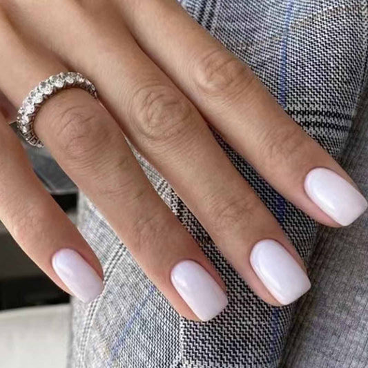DANMANR Square Press on Nails Short Fake Nails French Acrylic Full Cover False Nails for Women and Girls 24PCS (White square)