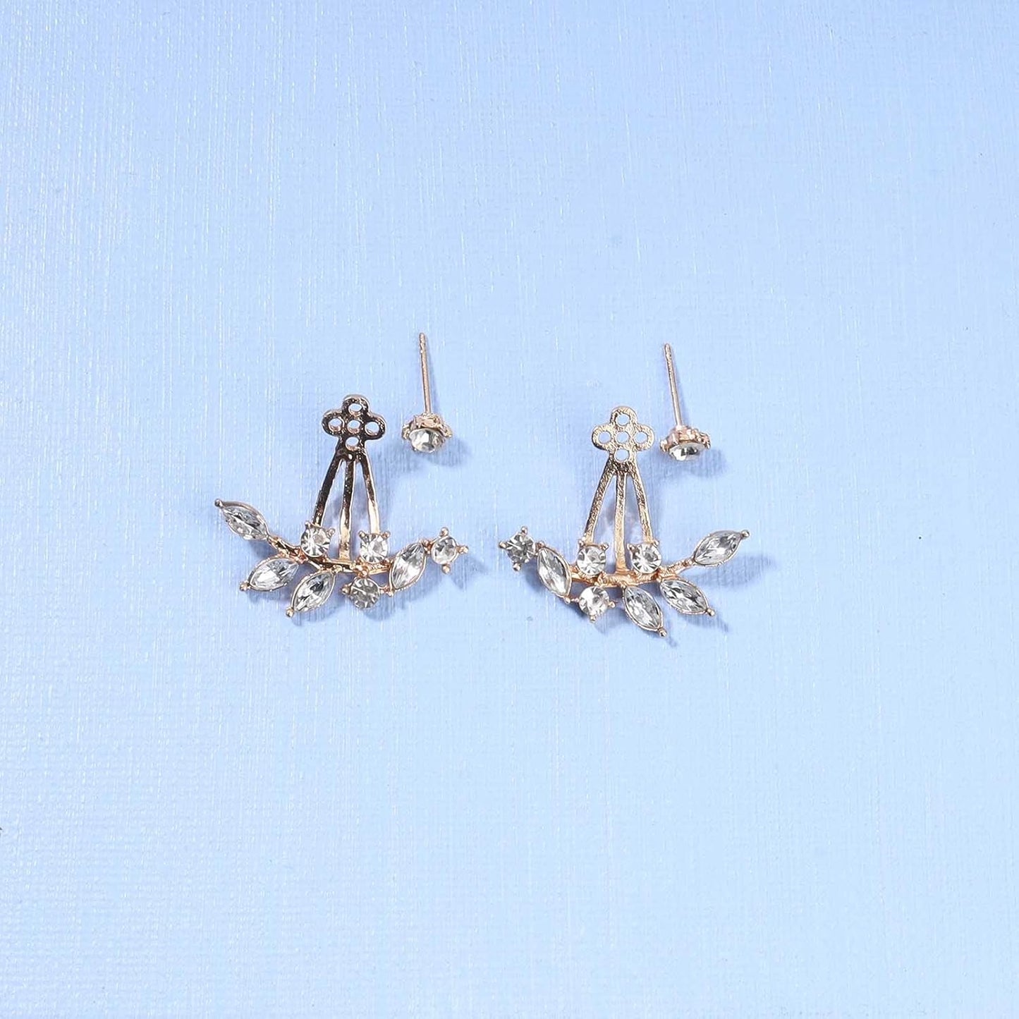 Boho Crystal Leaf Ear Jackets Earrings Gold Cz Crystal Earrings Rhinestone Front Back Studs Earrings Minimalist Earrings Jewelry for Women and Girls Gifts