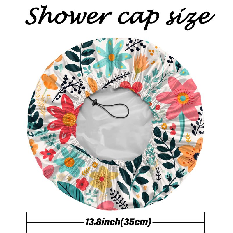 Deokke 2 PCS Shower Cap Reusable Waterproof Adjustable Double Layer Elastic Dry Hair Bathing Caps Aesthetic Cute for Women Girls-Pink Flower
