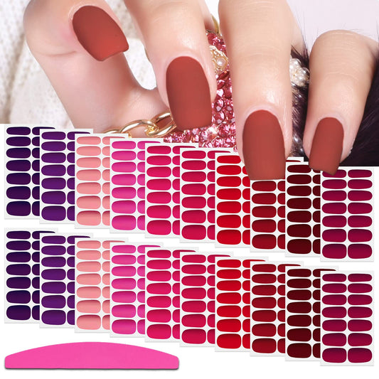 SILPECWEE Matte Nail Wraps for Women Solid Color Red Nail Polish Strips Self Adhesive Nail Sticker Polish Gel Nails Strips Fingernails Art Accessories with 1pc File (20 Sheets)