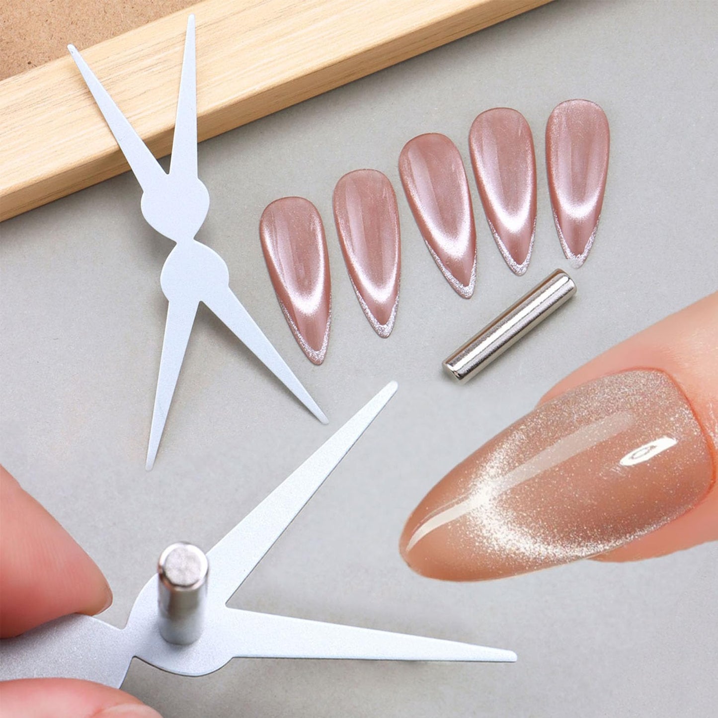 8pcs French Cat Eye Magnet Set,Double Headed V-shape Heart Magnet Strong Magnet Steel Ball Nail Art Magnetic Stick 2 in 1 Magnetic Stick Nail Art Gel Polish Manicure Accessories Tools Set