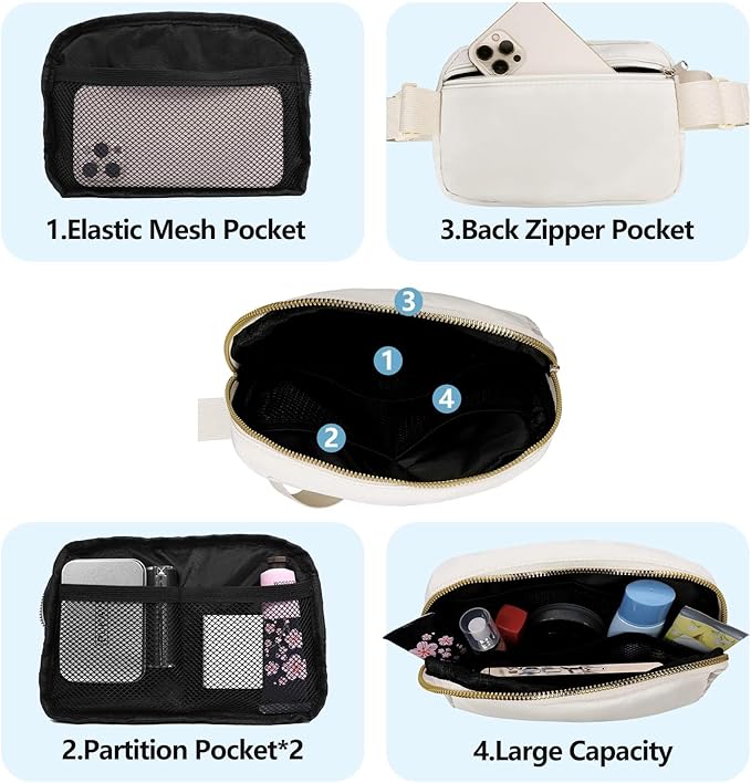 VOROLO Fanny Pack For Women And Men Crossbody Bag Belt Bag with Adjustable Strap Graduation Gifts Off White