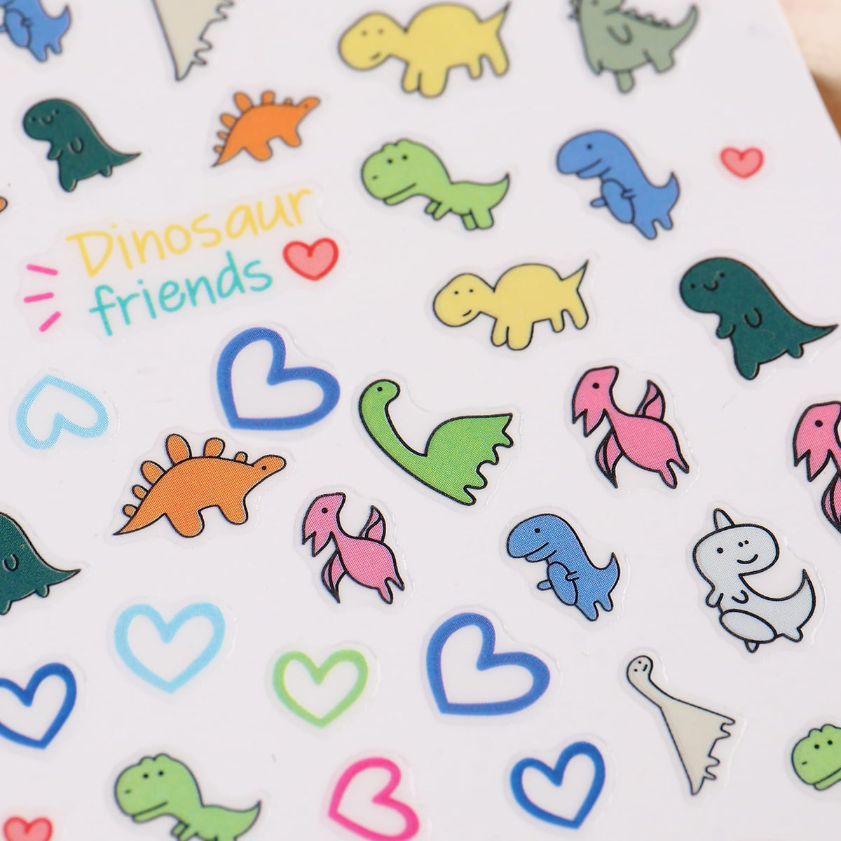 IDDFEVE Dinosaur Nail Art Stickers for Kids- Cute Cartoon Designs, 3D Self-Adhesive Heart DIY Nail Art Decals for Little Girls, Toddler (2 Sheets)