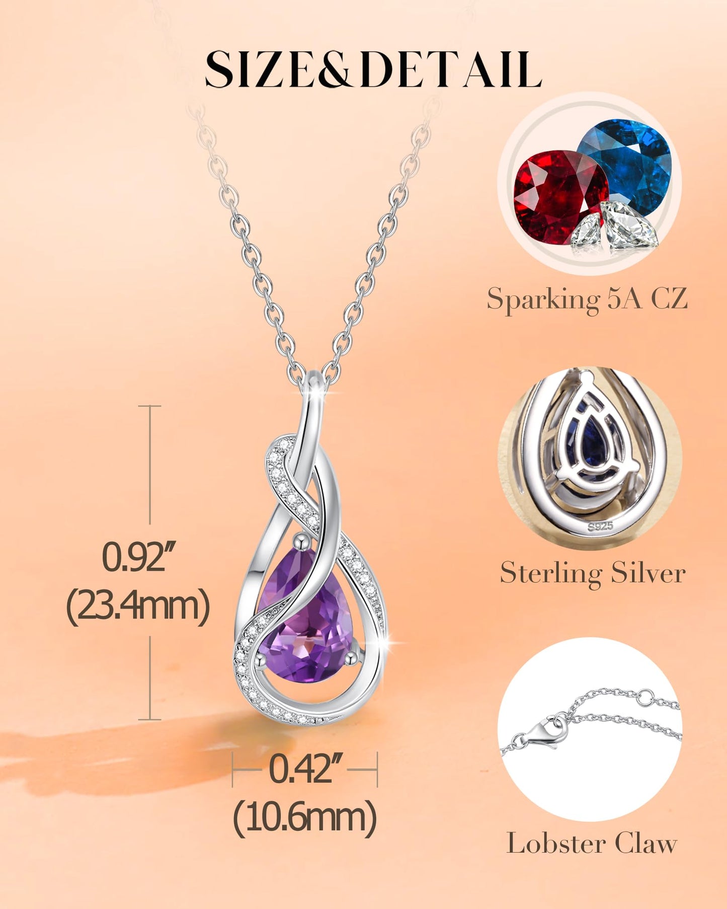 FANCIME Amethyst Jewelry Set Feburary Birthstone Sterling Silver Infinity Pendant Necklace Earrings Bracelet Purple Gemstone Fine Jewelry Anniversary Birthday Gifts for Women Her Mom Wife