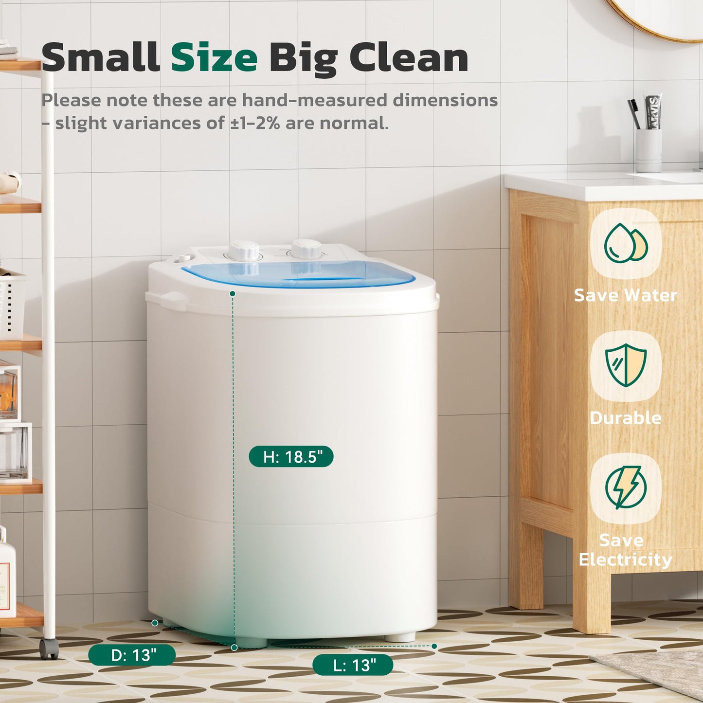 Greenvelly Portable Washing Machine, 6.6lbs Single Tub Small Laundry Washer with Spin Basket, Semi-automatic Washer Machine for Apartment, Dorms, RV, Home (Grey White)