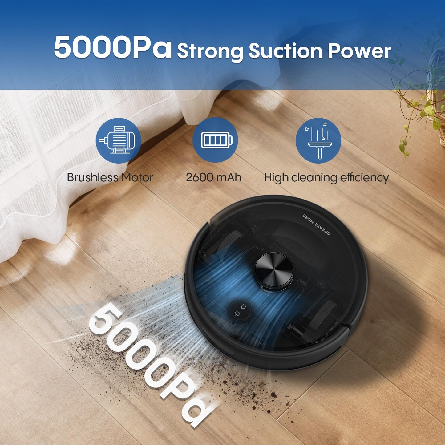 eitton Robot Vacuum and Mop with LiDAR Navigation, 5000Pa Robotic Vacuums with Mapping, Automatic Self-Recharging, 2.4G WiFi/App/Alexa/Remote Control for Pet Hair,Hard Floor,Carpet