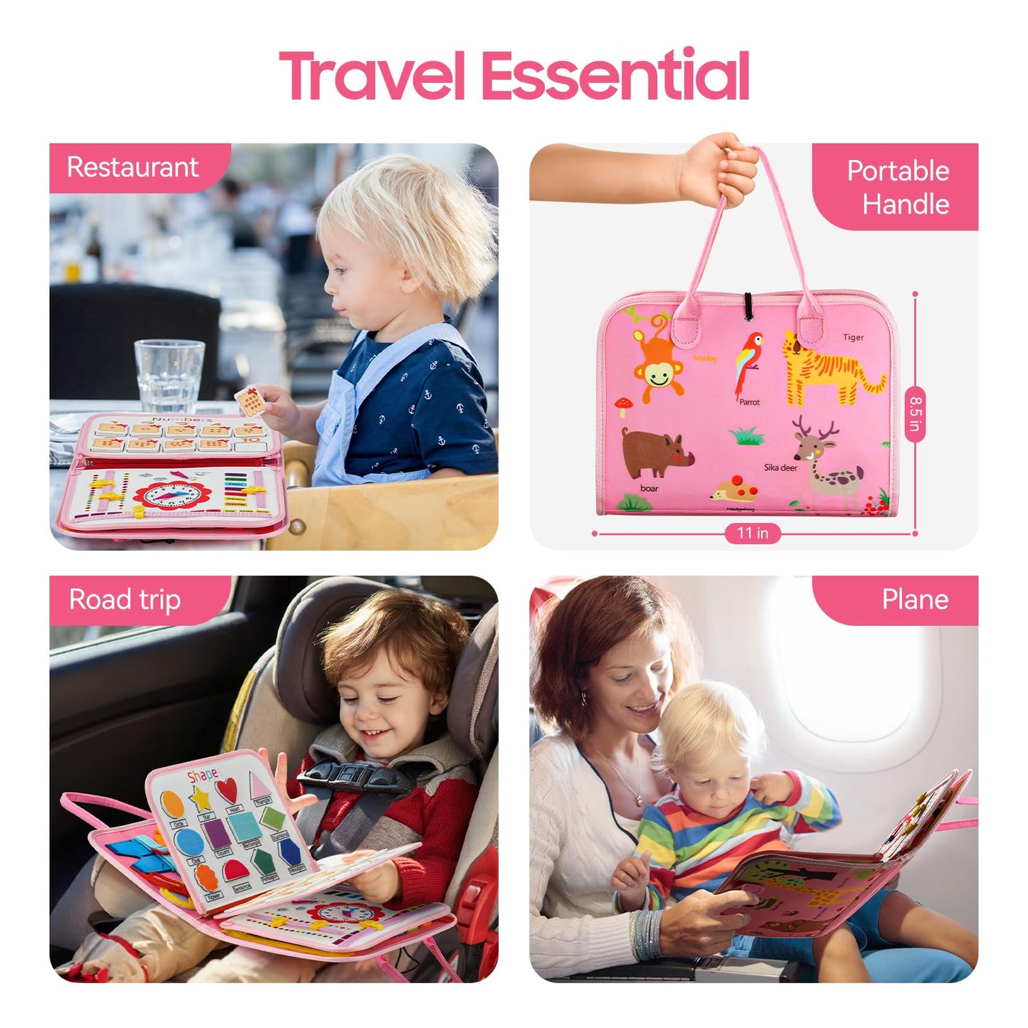 Montessori Toy Busy Book for Toddlers 1-3, Birthday Gifts for 1 2 3 Year Old Girls, Travel Activity Book & Sensory Learning Toy 1 2-4 Year Old Girl, Educational Busy Board for Fine Motor Skills