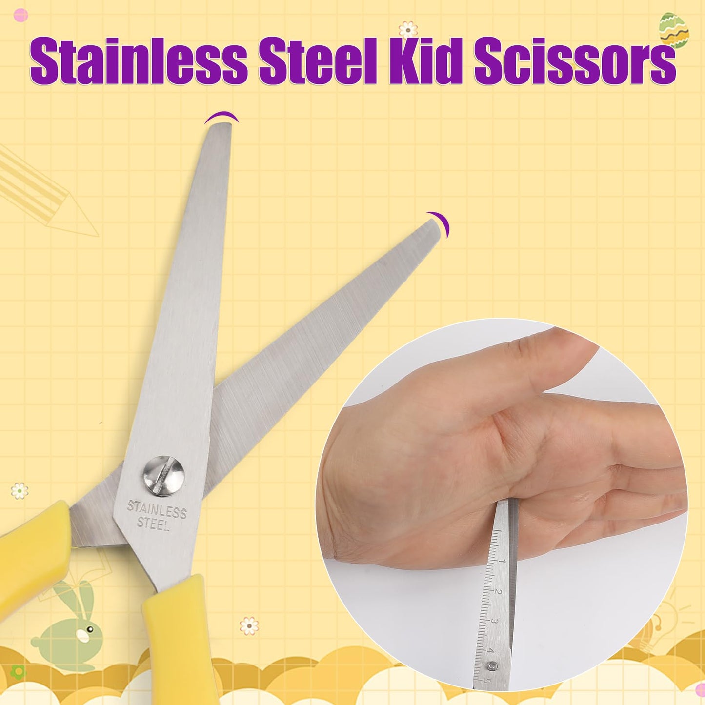 BURVAGY 48Pack 5.5" Safety Small School Kids Student Round Blunt Tip Craft Scissors Bulk, Stainless Steel Blades Comfort Grip Scissors for Kid Children Kindergarten Cutting Paper
