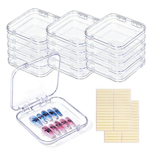 Raisetip 16 Pcs Acrylic Press on Nail Storage Box with Adhesive Double Sided Tape, Press on Nails Packaging Fake Nail Storages Case for Fake Nail Storage Nail Display Nail Salon