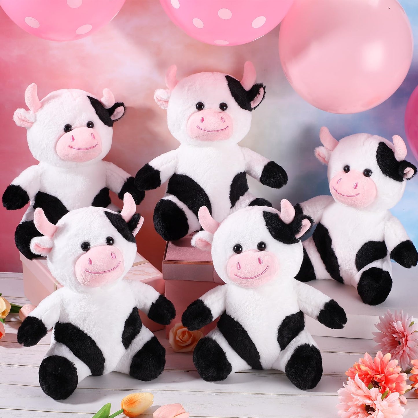 Syhood 6 Pcs Adorable Cow Stuffed Animals for Kids 10 Inches Cute Sitting Cow Plush Toy Dolls Plush Party Decor Vaquitas De Peluche Farm Stuffed Animals for Boys Girls Plushie Lover Birthday Gifts