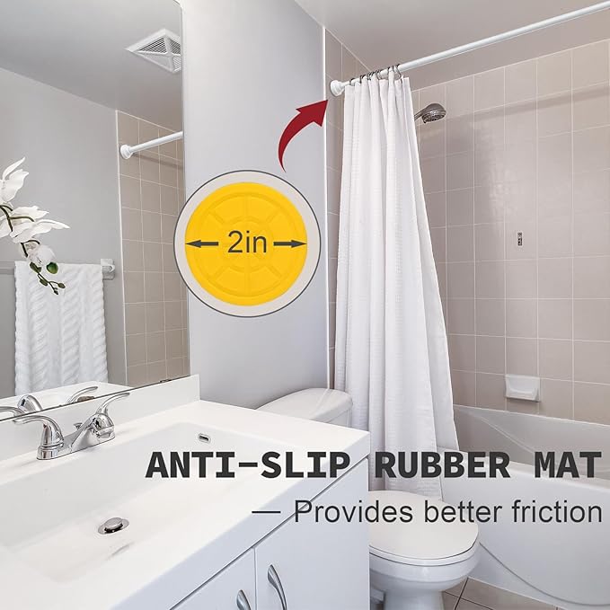 Thestoa Shower Curtain Rod Adjustable 43-66 inch, 1"Diameter Spring Tension Curtain Rod No Drill, Anti-Rust Non-Slip Shower Rod, White Shower Curtain Rod for Bathroom Tension