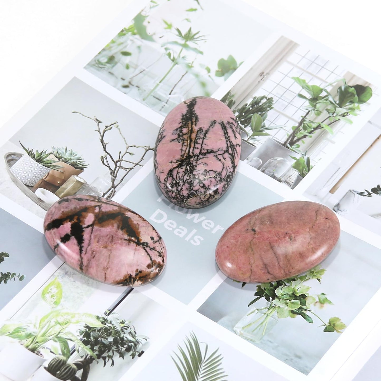Nvzi Rhodonite Crystal Palm Stone, Worry Stones, Crystals and Healing Stones, Polished Rocks, Natural Gemstones, Chakra Stones for Healing Crystals Daily Use