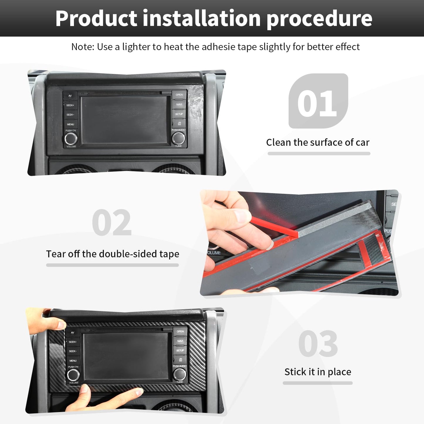 CheroCar Full Set Interior Decoration Trim Kit Fit for Jeep Wrangler JK 07-2010 Carbon Fiber Interior Accessories