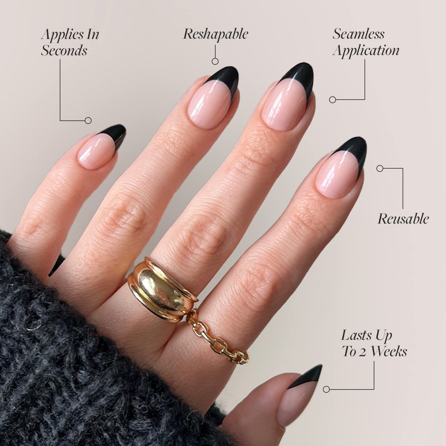 Glamnetic Press-On Nails Bundle - Pure Hearted & Caviar | Short Almond Fake Nails with Heart Accents | Short Almond Black French Tip False Nails | Reusable, Salon-Quality Nail Kits