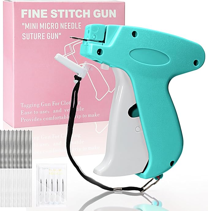 Stitch Gun for Clothes， Handheld Stitch Gun Quick Clothing Fixer，Sewing Kit Includes 1,000 Black Fasteners & 1,000 White Fasteners & 6 Needles (Blue)