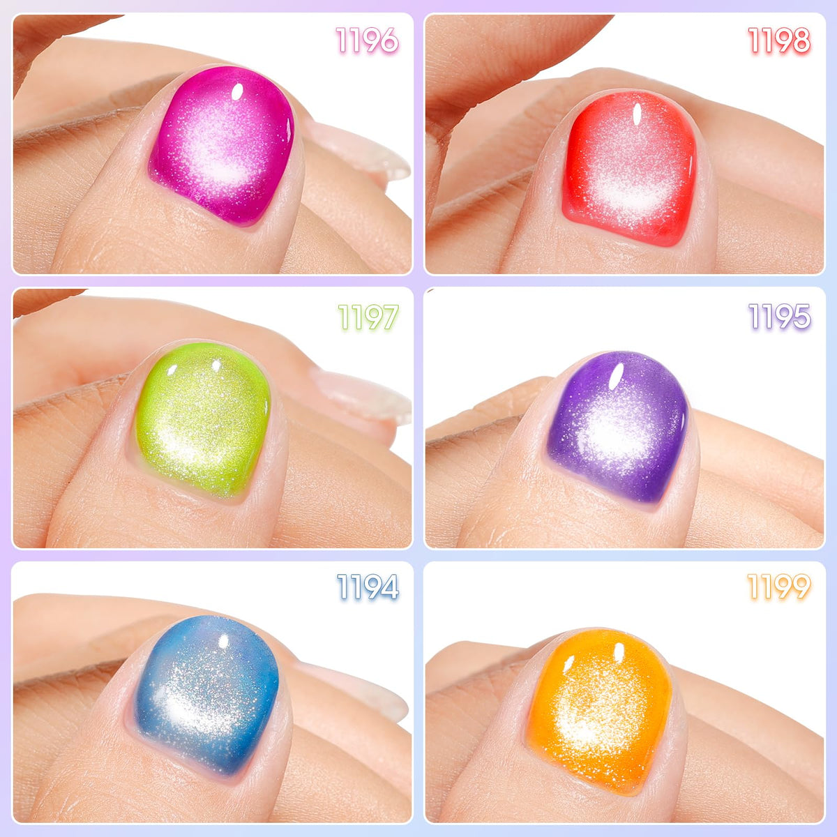 GELLEN Fruit Collection Cat Eye Gel Nail Polish, 6 Colors Neon Magnetic Gel Polish Set with Sparkle Finish, Soak Off UV LED Holographic Reflective Polish Kit for DIY Manicure or Salon Use