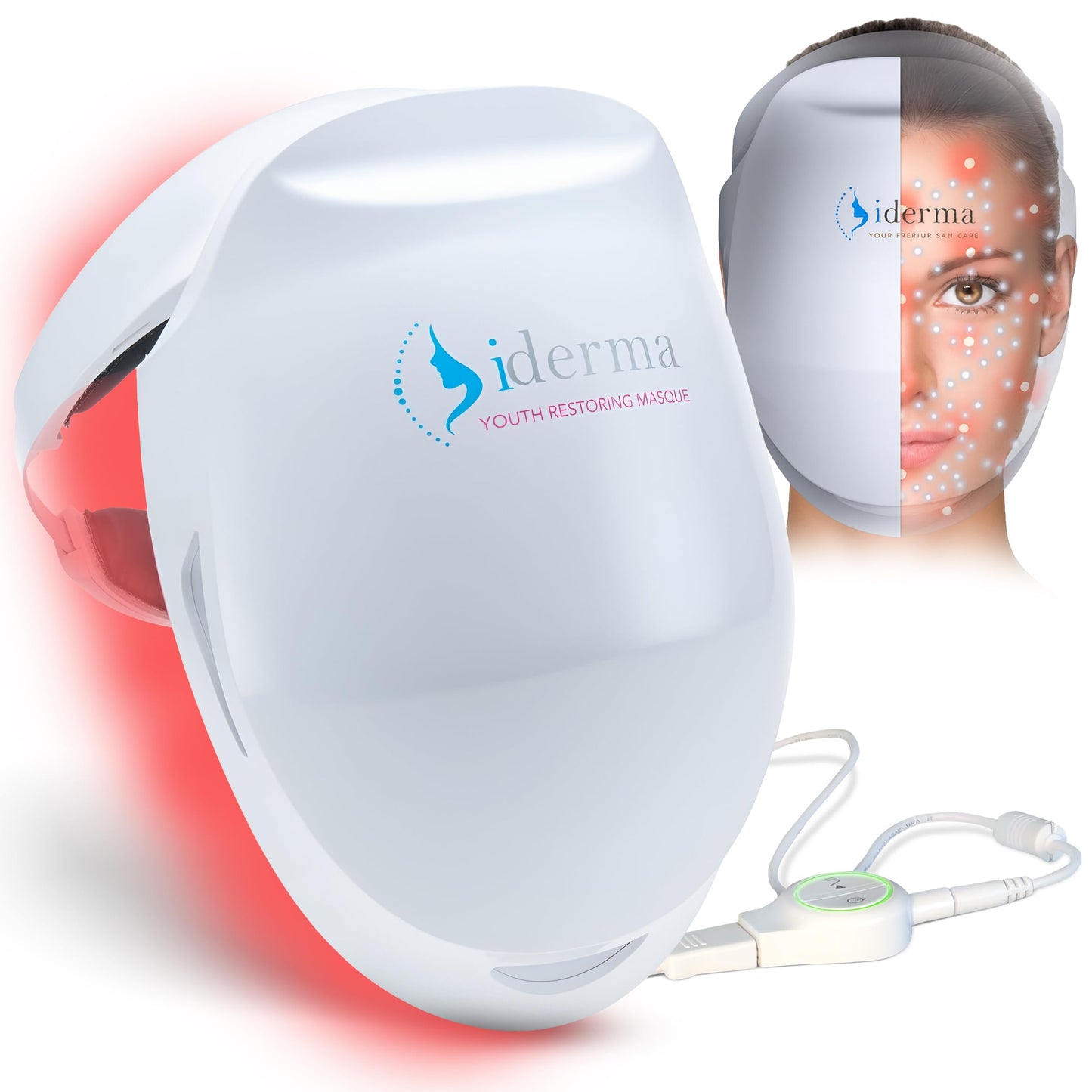 iDerma Red Light Therapy for Face – LED Face Mask for Eyes, Neck & Skin | Infrared Therapy Mask for Anti-Aging, Wrinkles, Skin Rejuvenation