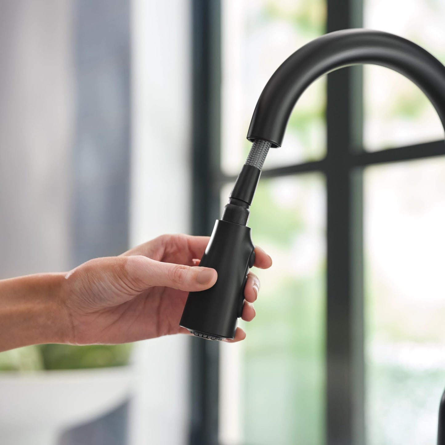 Moen Orivesi Matte Black One-Handle High Arc Pulldown Kitchen Faucet with Power Boost, 87891BL