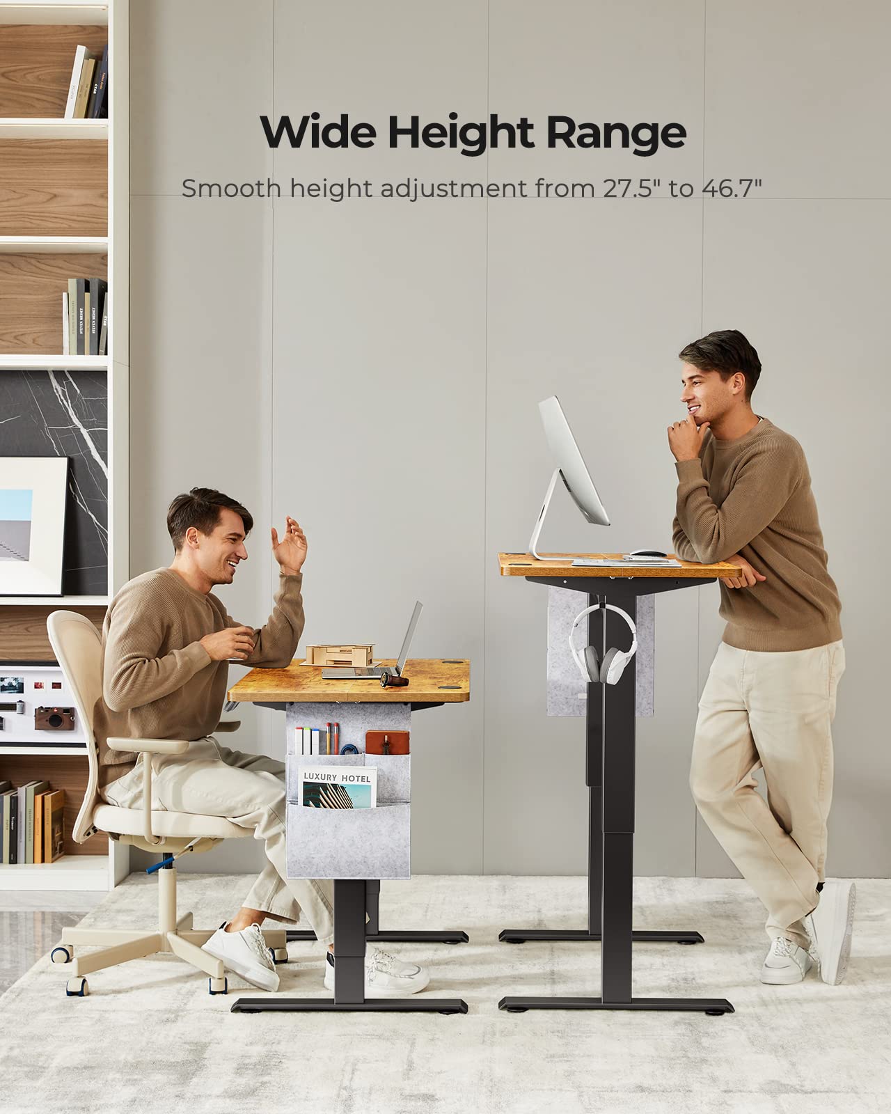 Marsail Electric Adjustable Height Standing Desk with Storage Bag, 55 * 24" Sit Stand Up Desk for Home Office,Computer Gaming Workstation, 4 Memory Height Settings,Cable Manager, and Headphone Hook